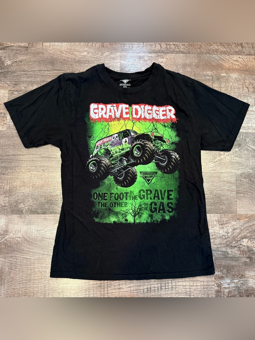 Monster Jam Grave Digger Mens Short Sleeve Black T-shirt 100% Cotton 2XL